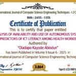 ANALYSIS OF AVAILABILITY AND USE OF AUTONOMOUS SYSTEM AS PREDICTORS OF ICT LITERACY AMONG HEALTH WORKERS | IJCSE Volume 9 – Issue 6 | IJCSE-V9I6P16