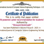 AI powered career recommendation for students | IJCSE Volume 9 â Issue 6 | IJCSE-V9I6P34 AI powered career recommendation for students | IJCSE Volume 9 â Issue 6 | IJCSE-V9I6P34
